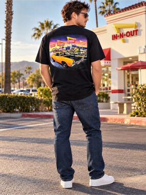 In-N-Out Burger Route 66 Classic Car Graphic Tee Graphic T-Shirt in Black XL